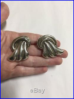 Vintage Sterling Silver 925 Large Statement Angel Wing Clip-On Earrings