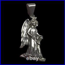 Vintage Sterling Silver Large Figural Guardian Angel Wings Pendant 11 Grams