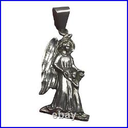 Vintage Sterling Silver Large Figural Guardian Angel Wings Pendant 11 Grams