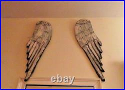 Vintage Stunning rustic 40 figural wings sculpture metal over thick old wood