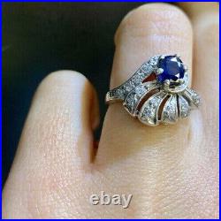 Vintage Style Wings Cocktail Ring 14K White Gold Over 2 Ct Lab Created Sapphire