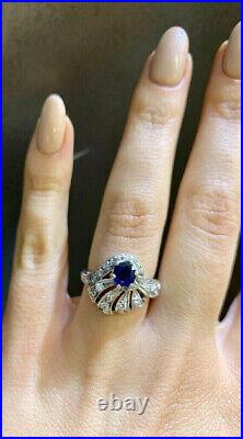 Vintage Style Wings Cocktail Ring 14K White Gold Over 2 Ct Lab Created Sapphire