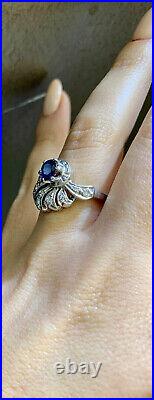 Vintage Style Wings Cocktail Ring 14K White Gold Over 2 Ct Lab Created Sapphire