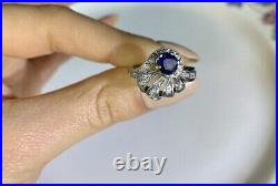 Vintage Style Wings Cocktail Ring 14K White Gold Over 2 Ct Lab Created Sapphire