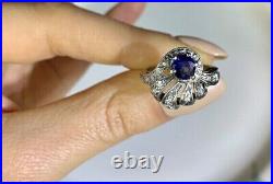 Vintage Style Wings Cocktail Ring 14K White Gold Over 2 Ct Lab Created Sapphire