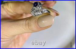 Vintage Style Wings Cocktail Ring 14K White Gold Over 2 Ct Lab Created Sapphire