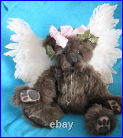 Vintage Teddy Bear W Huge White Angel Wings Ooak Artist Doll Kimberly Hunt 24