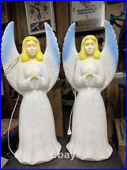 Vintage Union Products Angel Blow Mold Lot of 2 Christmas Nativity Blue Wings