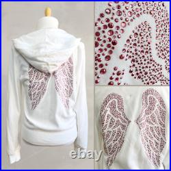 Vintage Victoria's Secret Y2K Angel Pink Crystals Wing White Hoodie Sweatshirt L