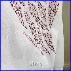 Vintage Victoria's Secret Y2K Angel Pink Crystals Wing White Hoodie Sweatshirt L