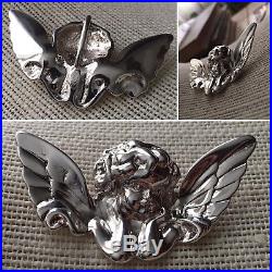 Vintage Victorian Winged Cherub Cupid Angel Large 3D Sterling Silver Pendant