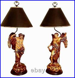Vintage Winged Angel Lamps Polychrome a Pair