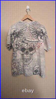 Vintage Y2K Mall Goth Devistation Skull Barb Wite Angel Wings Sematary T-Shirt