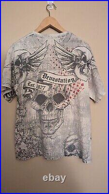 Vintage Y2K Mall Goth Devistation Skull Barb Wite Angel Wings Sematary T-Shirt