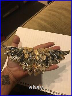 Vintage belt buckle 8 Large ornate rhinestones black jet angel wings glam