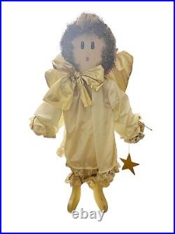 Vintage christmas angel withgold wings white dress indoor large wooden handcrafted