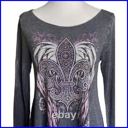 Vocal Womens Pant and Tunic Set Angel Wings Roses Black Purple Large Xtra Large