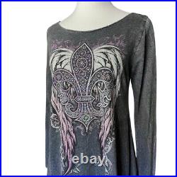 Vocal Womens Pant and Tunic Set Angel Wings Roses Black Purple Large Xtra Large