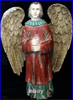 Vtg 20th Century Polychrome Archangel Angel Fiberglass 15 Red Robes Golden Wing