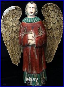 Vtg 20th Century Polychrome Archangel Angel Fiberglass 15 Red Robes Golden Wing