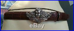 Vtg 90's Brighton Brown Leather Silver Cherub Angel with wings Belt L