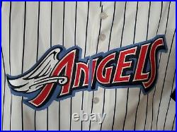 Vtg 90s Majestic Anaheim Angels Disney Wing Pinstripe Baseball Jersey Large USA