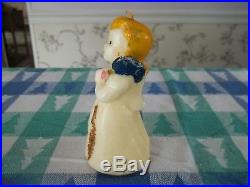 Vtg GURLEY Rare BLONDE Hair NAVY BLUE WINGED Large ANGEL Candle 5 X 2.5