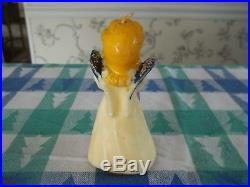 Vtg GURLEY Rare BLONDE Hair NAVY BLUE WINGED Large ANGEL Candle 5 X 2.5