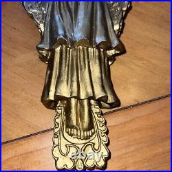 Vtg Golden Angel Holding Heart Chalkwear Wings Cross Religious Decor Xmas Grave