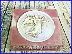 Vtg Large Genuine Incolay Stone Trinket Box Mauve Ivory Angel n Winged Child