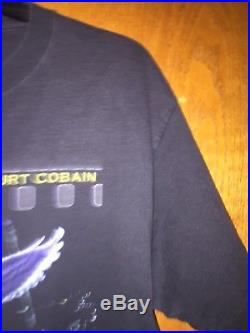 Vtg Rare Black 99 Kurt Cobain Nirvana Shirt Angel Wings End Music Sof Tee Tad