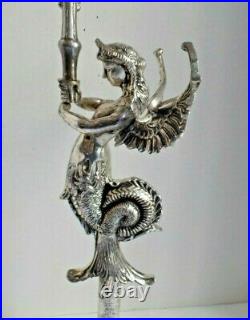 Vtg Winged Mythological Mermaid Angel Melusine Silvered Metal Candelabra Antique