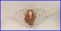 WMG Angel Head with Wings Country Primitive Fretwork Wall Hanging 24 Halo Praying