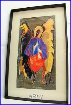 Watercolour Pontecorvo Raffaele Archangel Angel Figure Winged in Blue Large 1959
