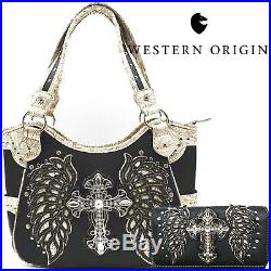 Western Handbag Cross Angel Wing Concealed Carry Purse Women Shoulder Bag Wallet