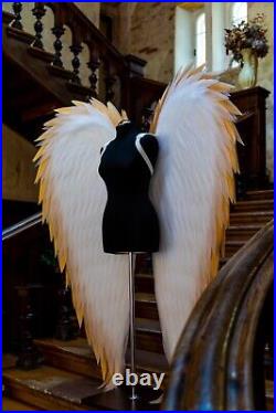 White Angel Wings Costume Gold Halloween Moveable Articulated Extra Large