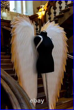 White Angel Wings Costume Gold Halloween Moveable Articulated Extra Large