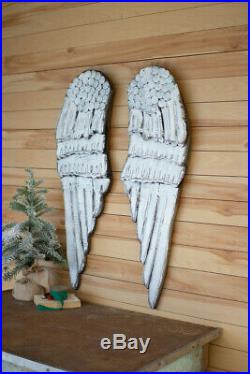 White Painted Wooden Angel Wings Wall Decor Shabby Cottage Chic LARGE 40H