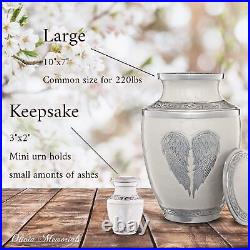 White Urn for Ashes Women and Men Free Large, Angel Wings