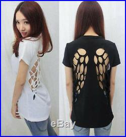 Wholesale S XXL Solid Casual T-shirt Laser Engraving Angel Wings Blouse Tops