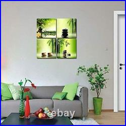 Wieco Art Modern Large 4 Panels Stretched and Framed Contemporary Zen Giclee C