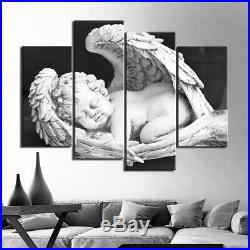 Winged Cupid Black & White Angel Framed 4 Piece Canvas Wall Art Painting Wallpap
