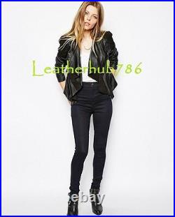 Women Jacket 100% Pure Lambskin Black Leather Party Celebrity Designer Suede 323