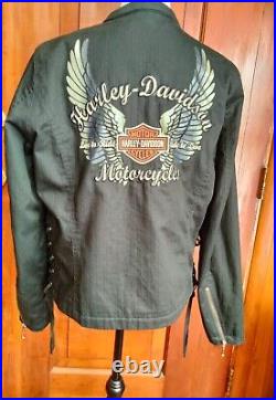 Women's Harley Davidson Motorcycle Black Jacket Embroidered Lace Up Sides LG