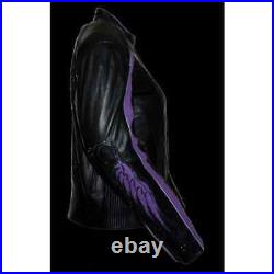 Women's Leather Jacket Black Purple Angel Wings with removable liner Size Large