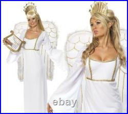 Womens Deluxe Angel Costume +Wings Ladies Christmas Fancy Dress UK 8-18