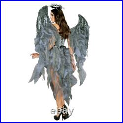 Womens Fallen Angel Costume Adult Sexy Halloween Fancy Dress Wings Halo Outfit