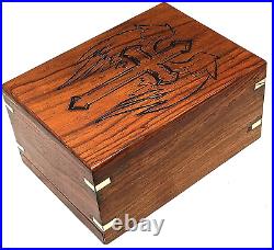 Wooden Urn for Human Ashes-Cross with Angel Wings Engraved-Wooden Urns Handcraft