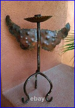 Wrought Iron Candle Stick Holder With Cutout Angel Wings Bohemian South West