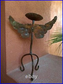 Wrought Iron Candle Stick Holder With Cutout Angel Wings Bohemian South West